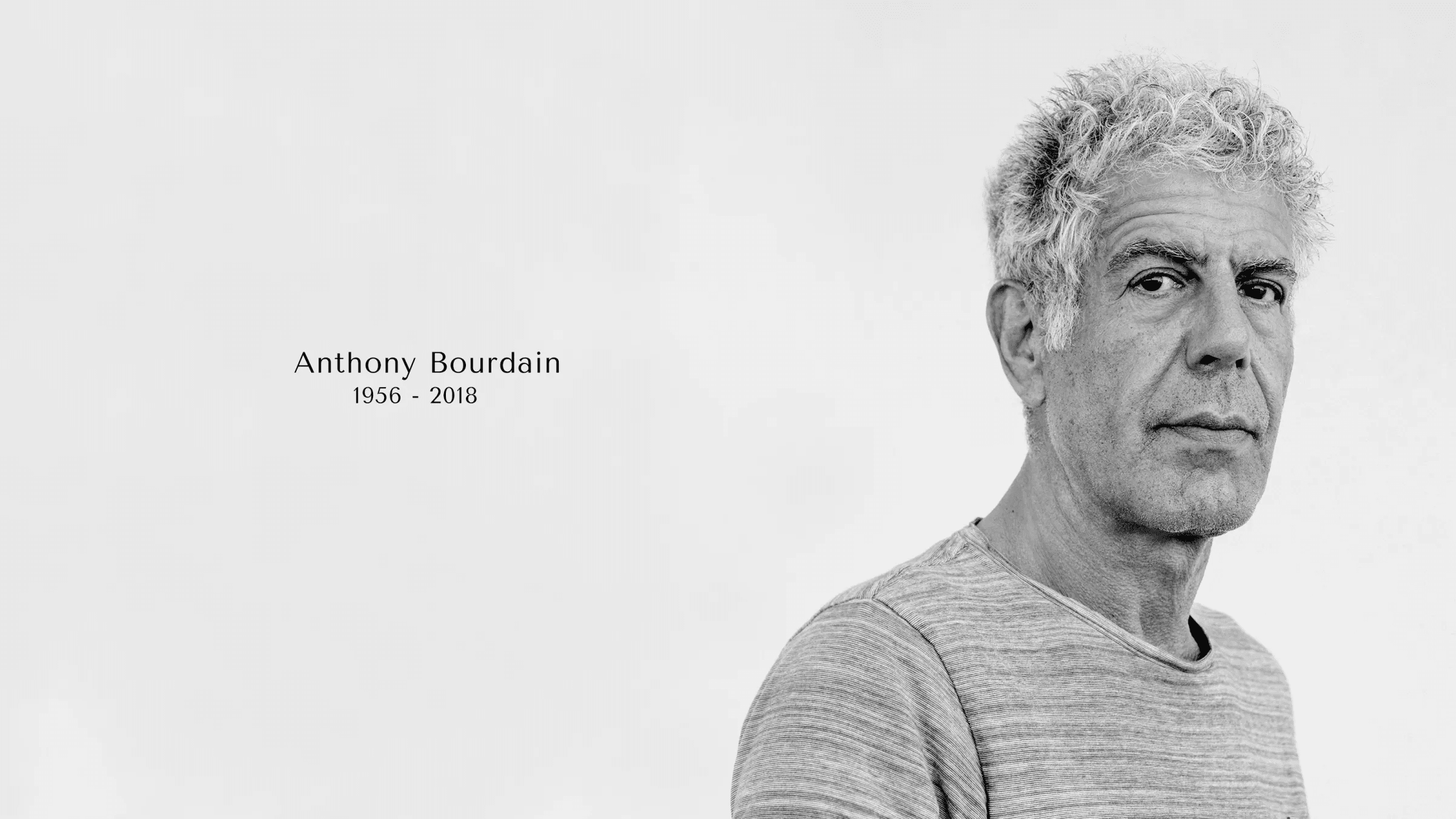 photo of white man with gray hair, on the right words "Anthony Bourdain 1956 - 2018"