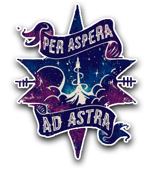 star icon with the words PER ASPERA AD ASTRA furling around in a banner